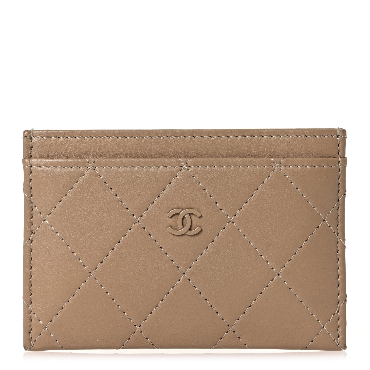 Lambskin Quilted  Holder Dark Beige