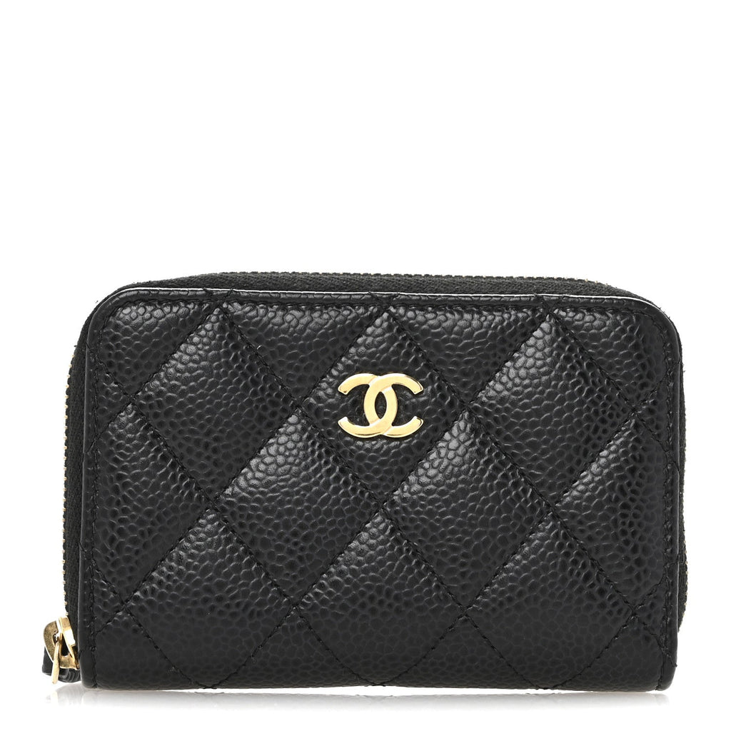 Caviar Quilted Zip Coin Purse Black