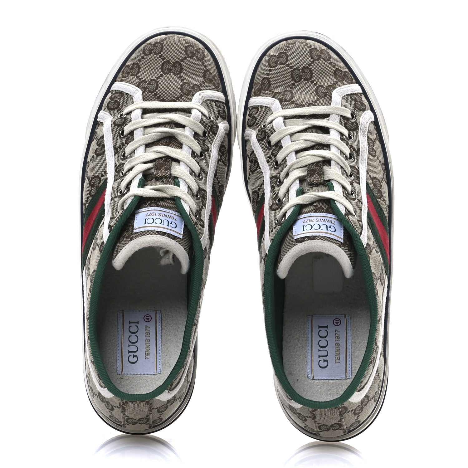 GG Monogram Web Womens 1977 Tennis Sneakers 41 Beige Ebony Mystic White