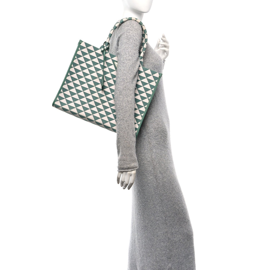 Jacquard Saffiano Triangolo Symbole Embroidered Large Tote Sage Green