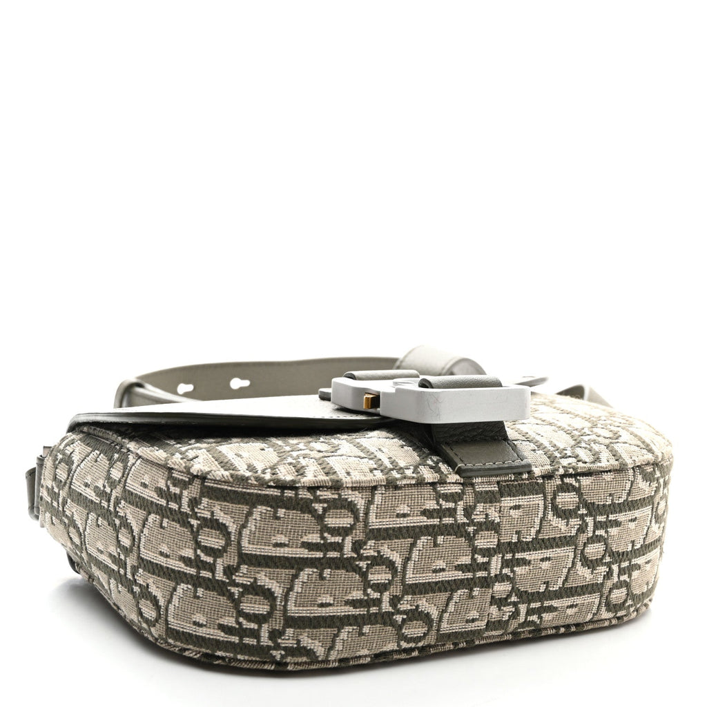 Oblique Jacquard Grained Calfskin Mini Saddle Messenger Bag With Flap Green