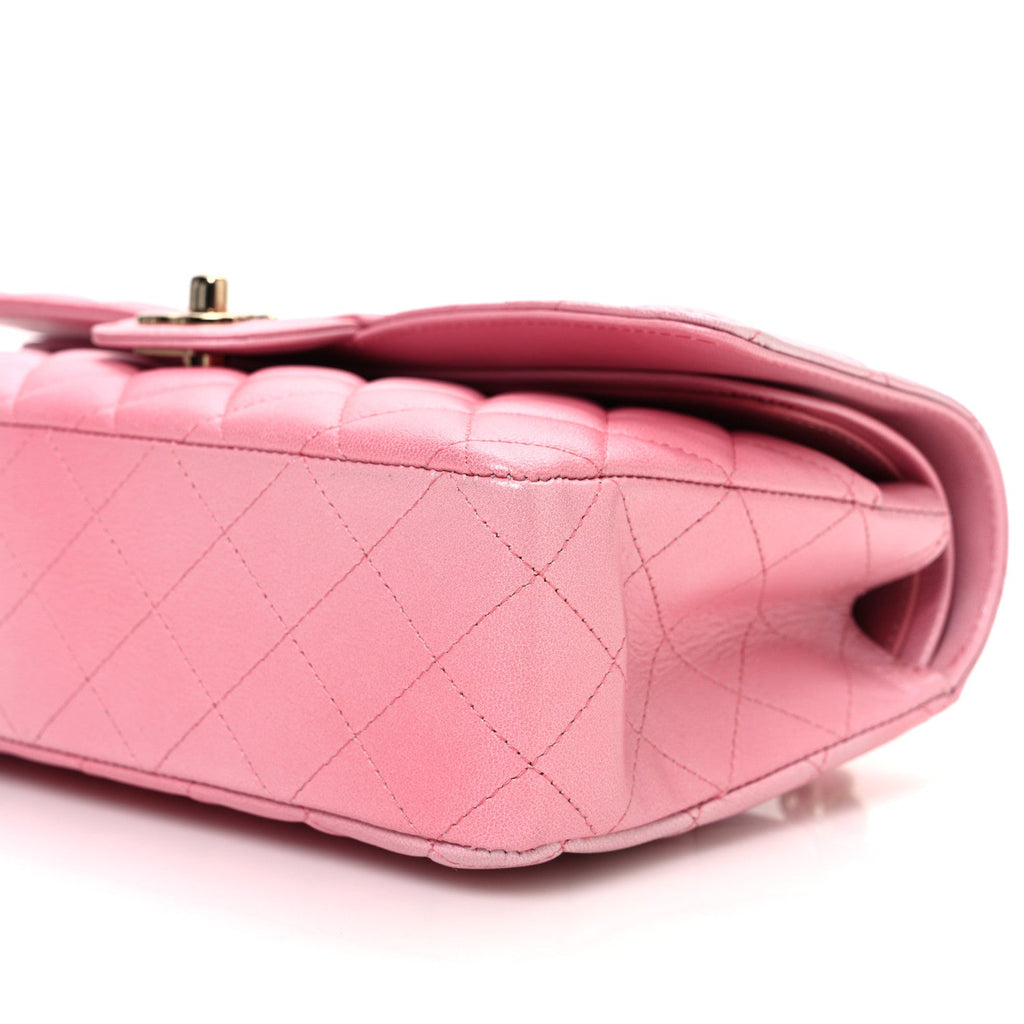 Metallic Goatskin Ombre Quilted Medium Double Flap Pink