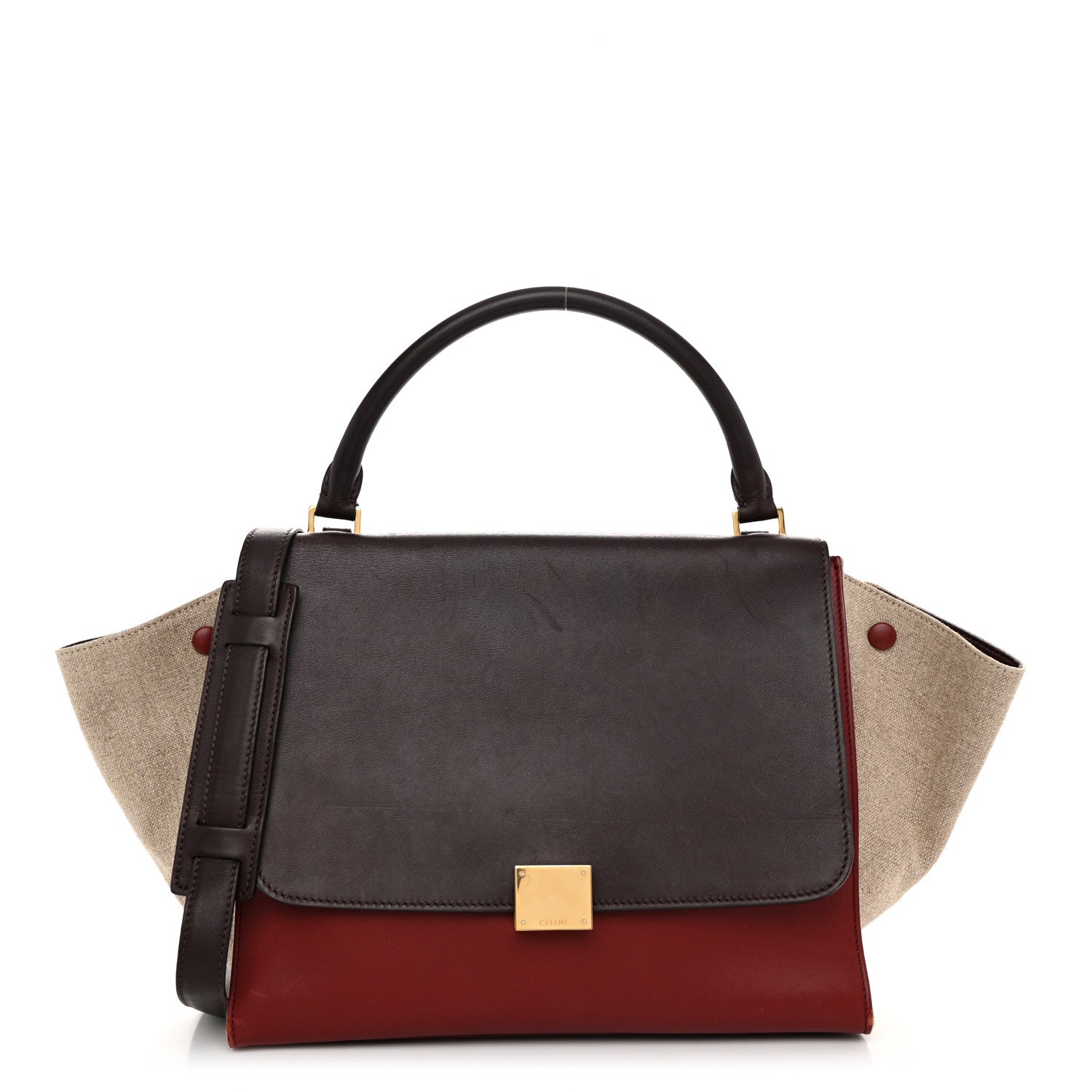 Smooth Calfskin Linen Medium Tri-Color Trapeze Burgundy