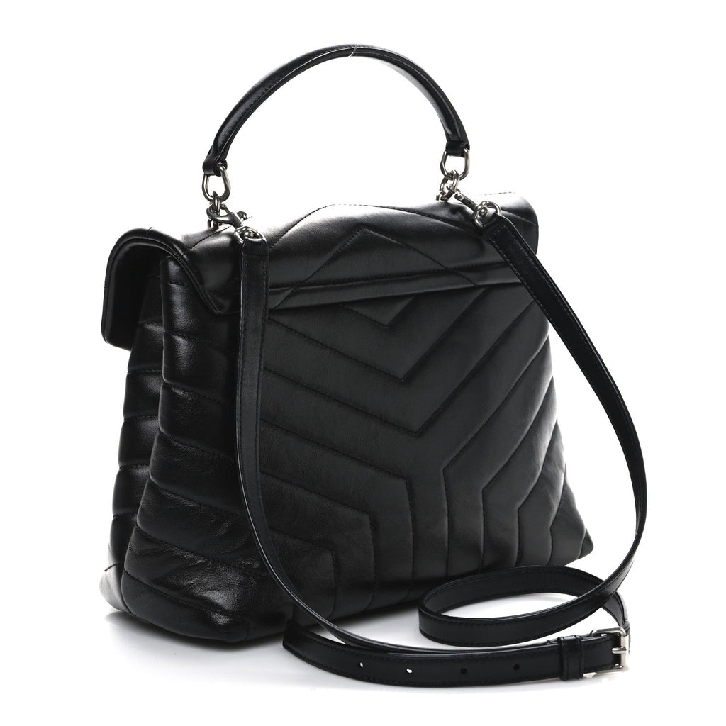 Calfskin Y Quilted Monogram Medium Loulou Satchel Black