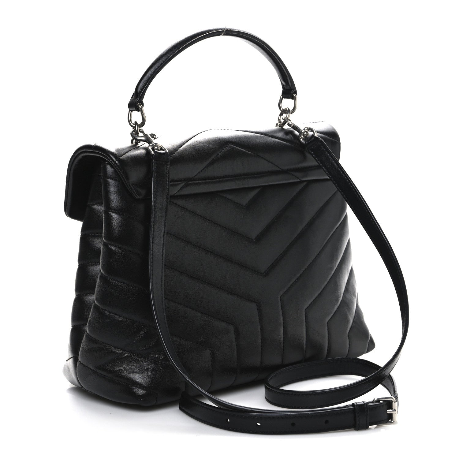 Calfskin Y Quilted Monogram Medium Loulou Satchel Black