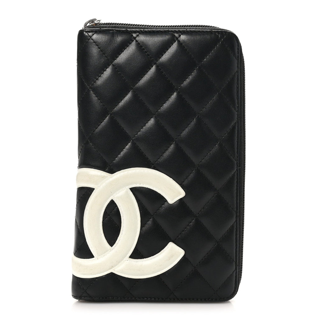 Calfskin Cambon Zip Around Organizer Wallet Black White