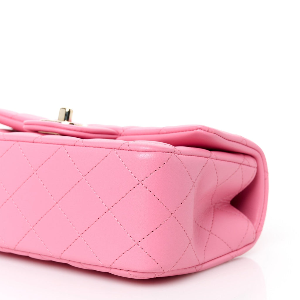 Lambskin Quilted Mini Top Handle Rectangular Flap Pink