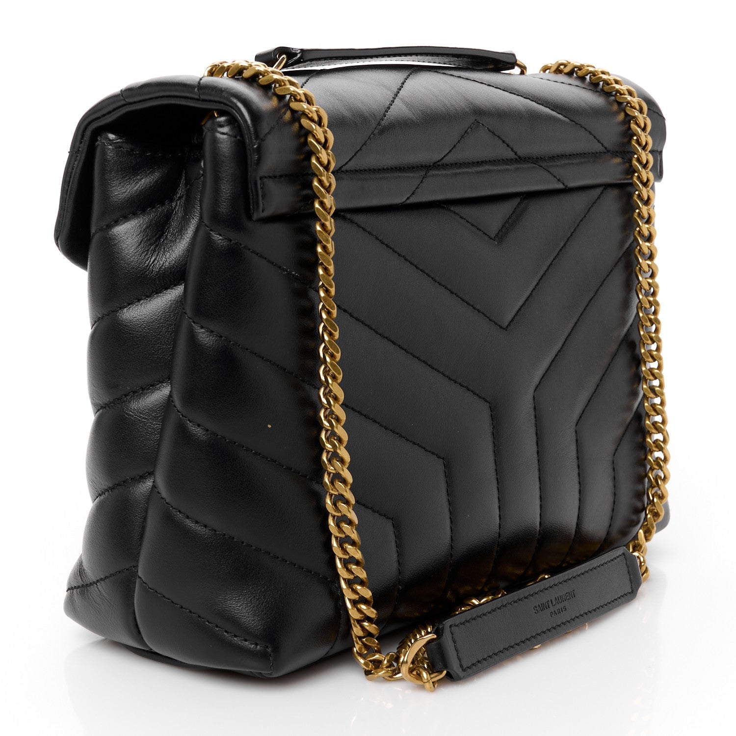 Calfskin Y Quilted Monogram Small Loulou Chain Satchel Black