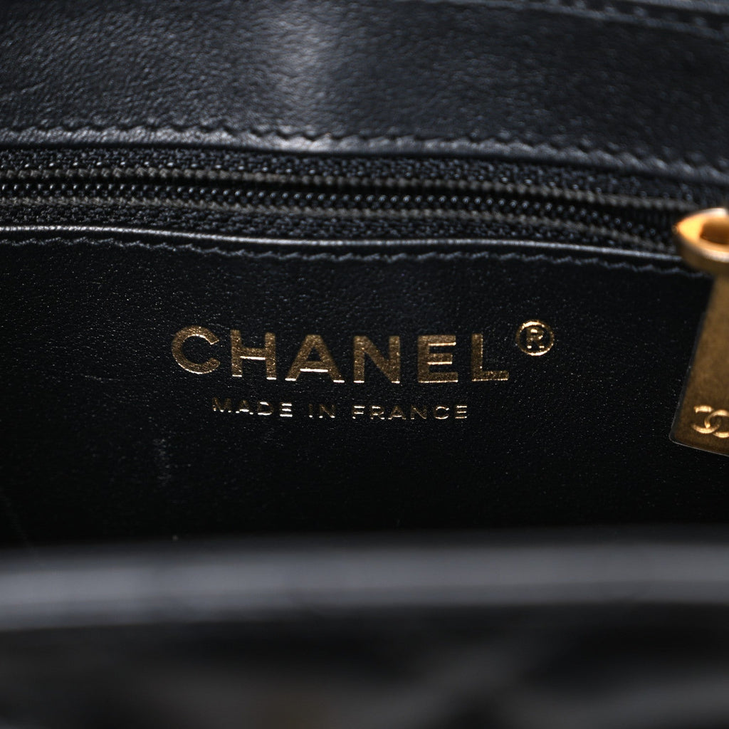 Shiny Aged Calfskin Quilted Nano Kelly Shopper Black