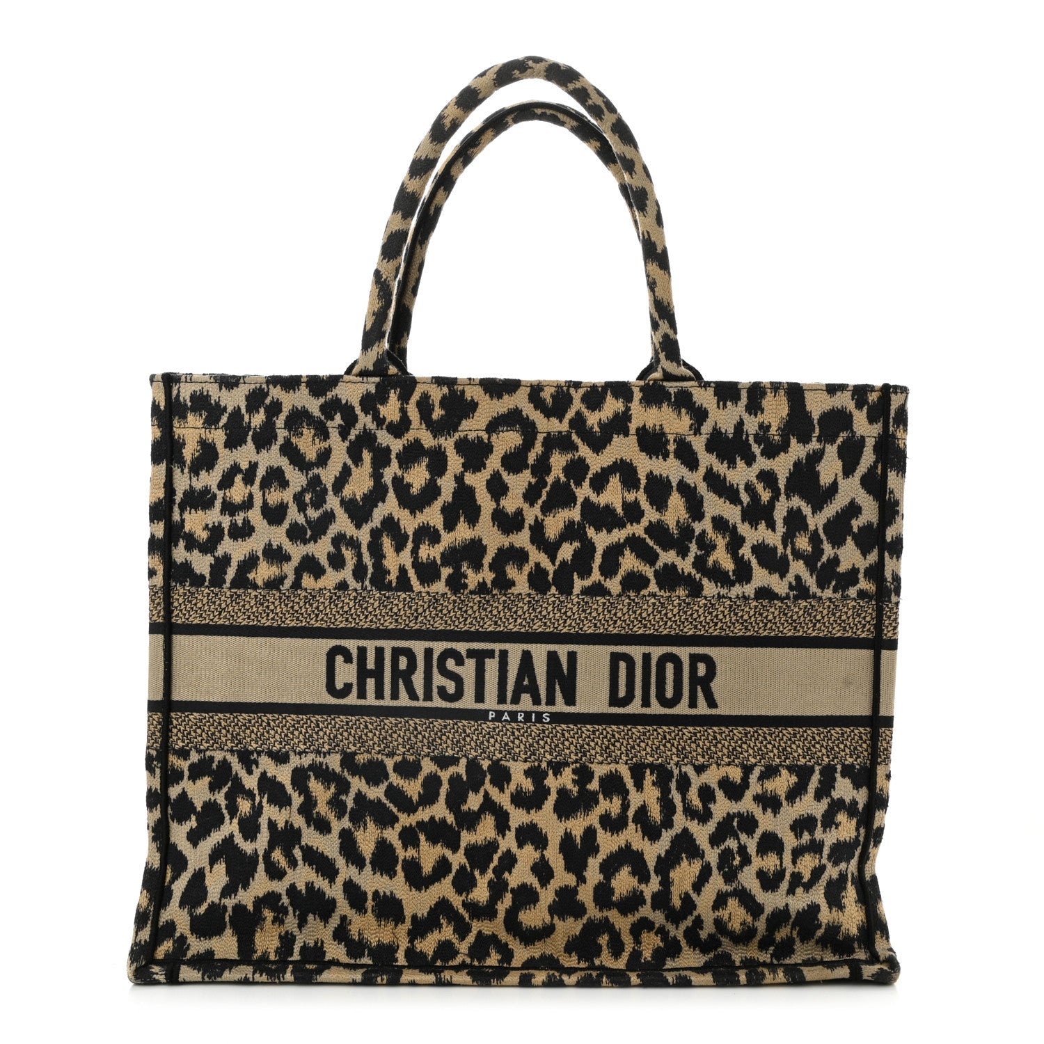 Canvas Mizza Embroidered Large Leopard Book Tote Beige