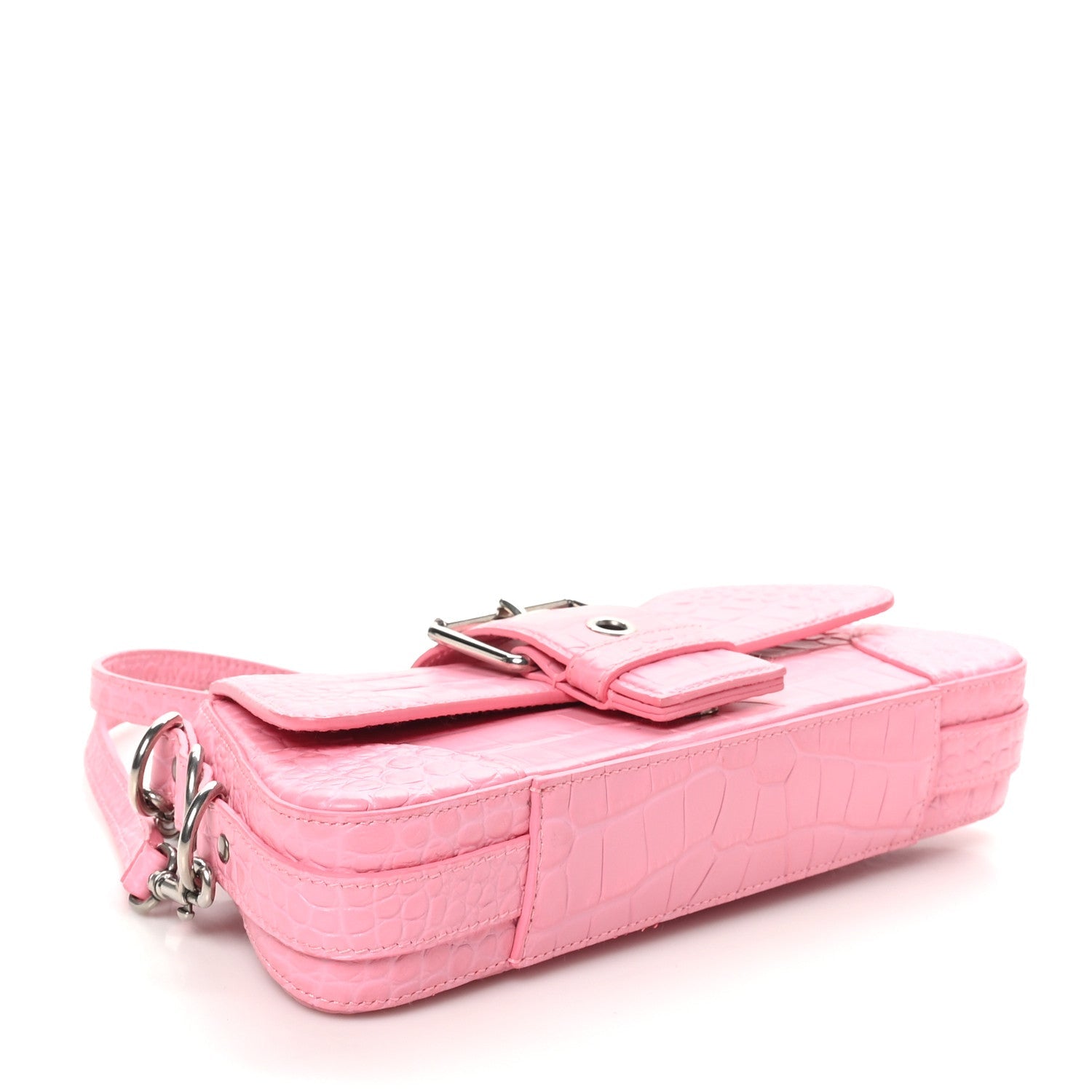 Calfskin Crocodile Embossed Small Lindsay Shoulder Bag Sweet Pink