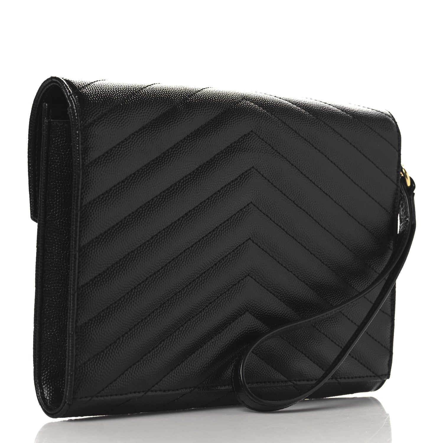 Grain De Poudre Matelasse Chevron Monogram Envelope Clutch Black