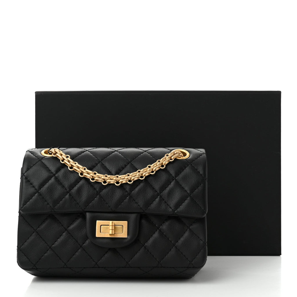 Aged Calfskin Quilted 2.55 Reissue Mini Flap Black
