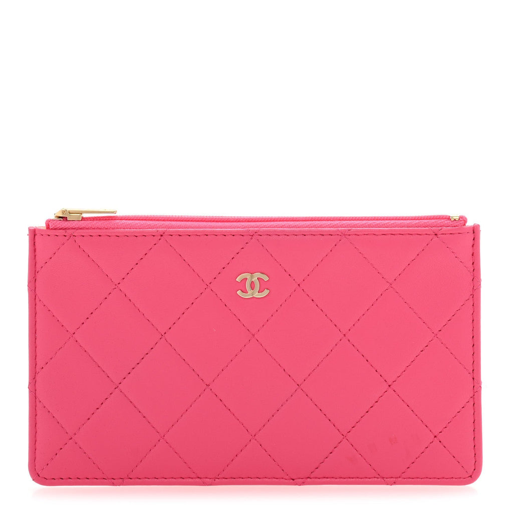 Lambskin Quilted Zip Pouch Pink