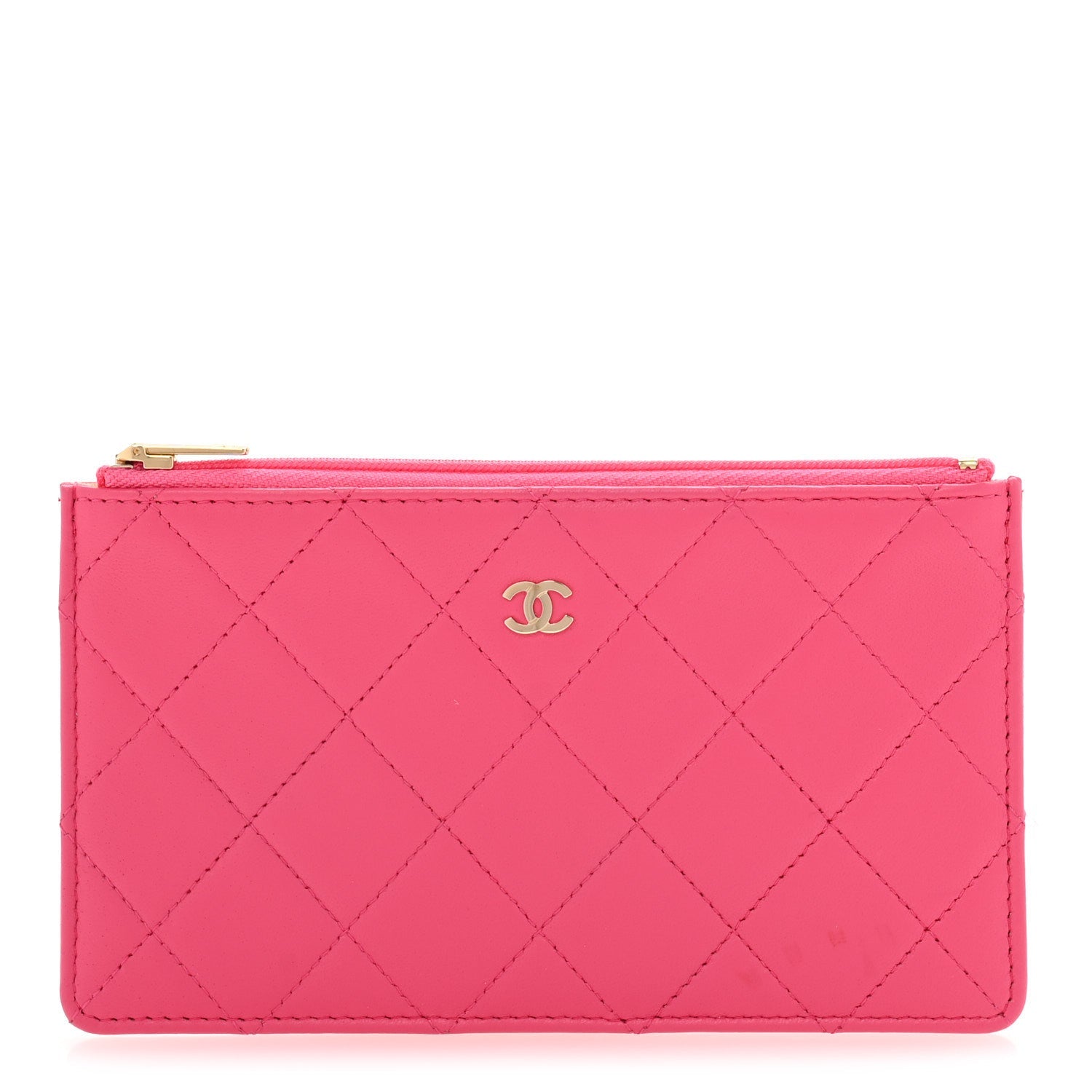 Lambskin Quilted Zip Pouch Pink