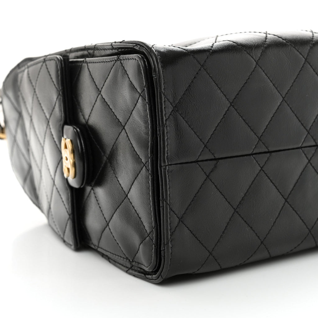 Shiny Crumpled Calfskin Quilted Small Chanel 25 Handbag Black