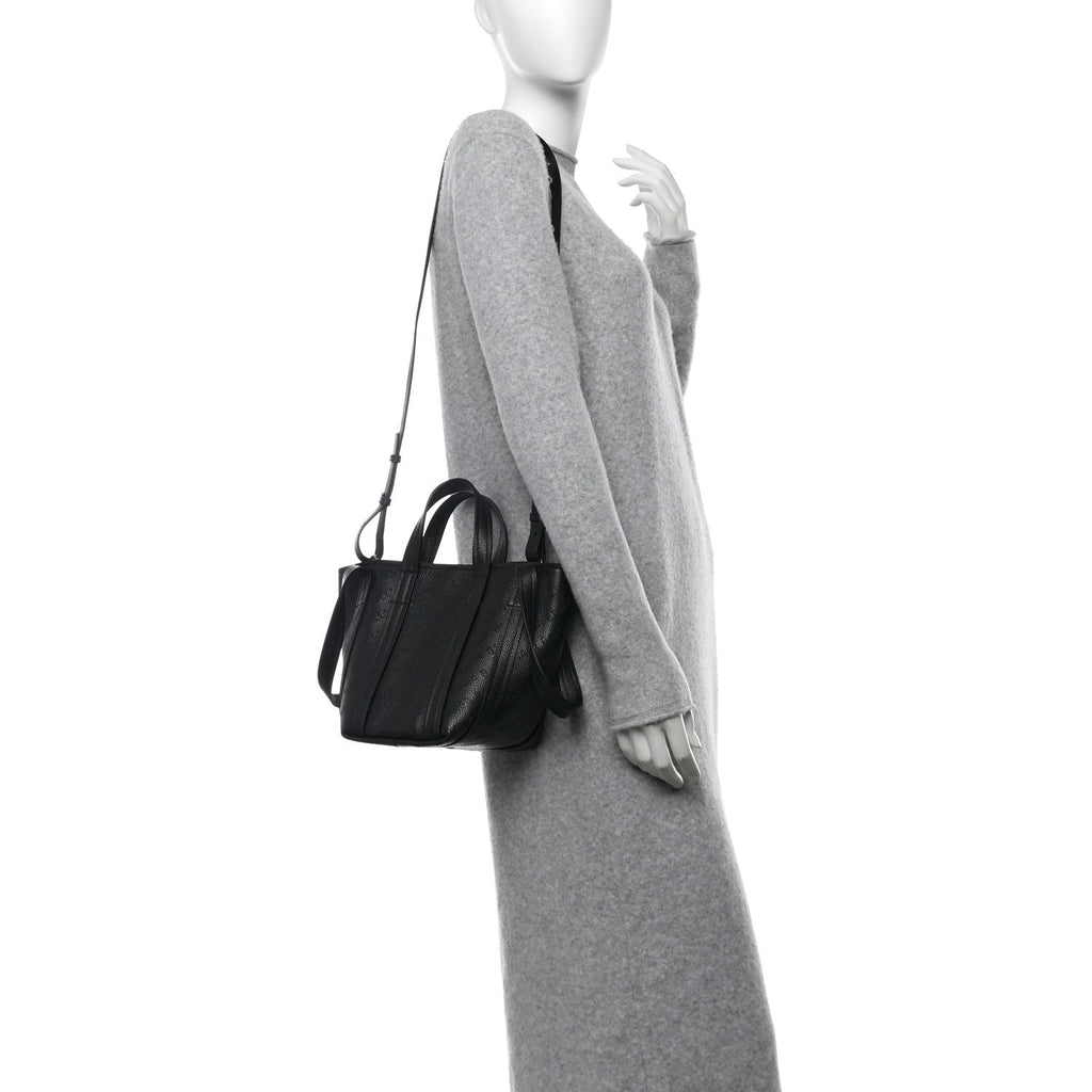 Grained Calfskin Logo Perforated XS Everyday North South Shoulder Tote Bag Black
