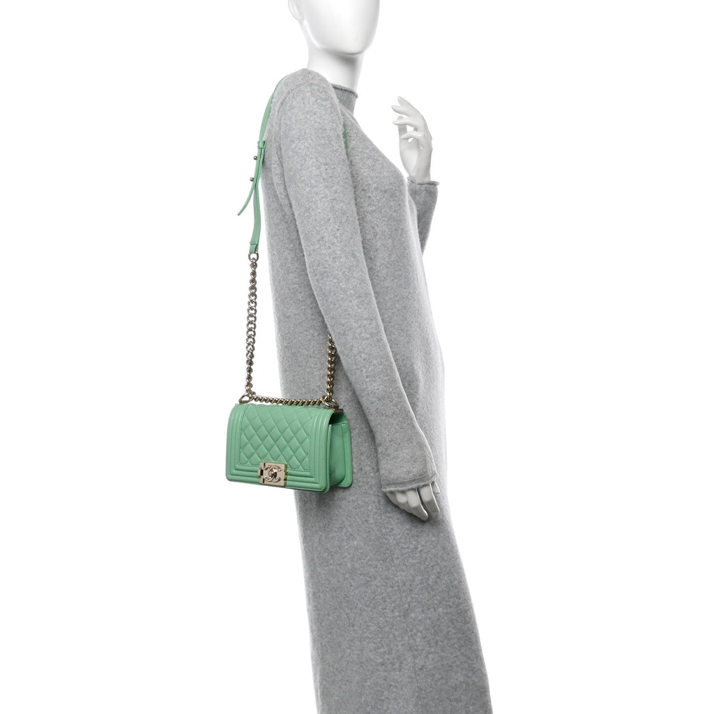 Lambskin Quilted Small Boy Flap Green