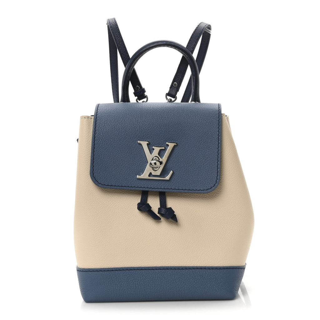 Calfskin Lockme Mini Backpack Blue Jean Creme
