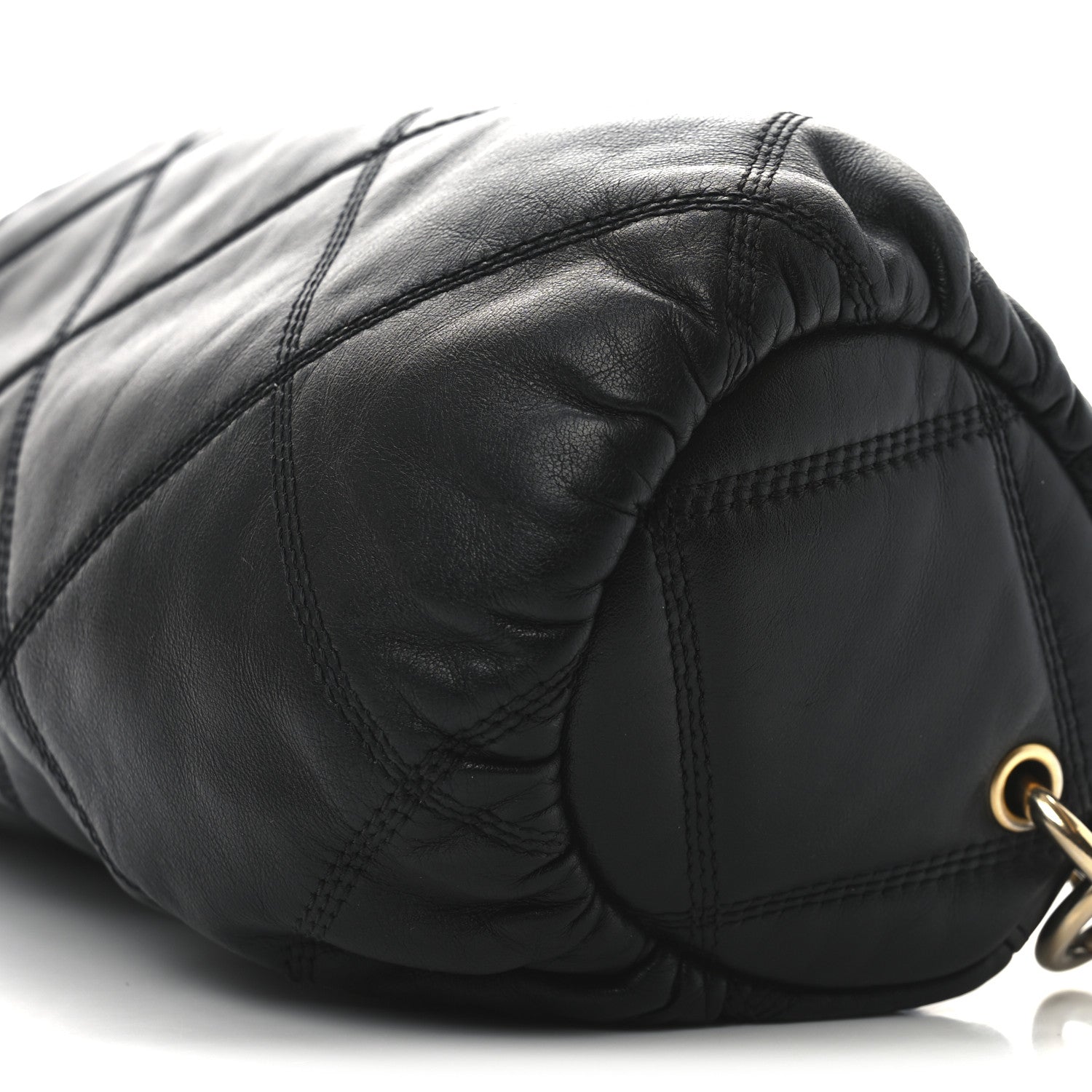 Lambskin Quilted  Bowling Bag Black