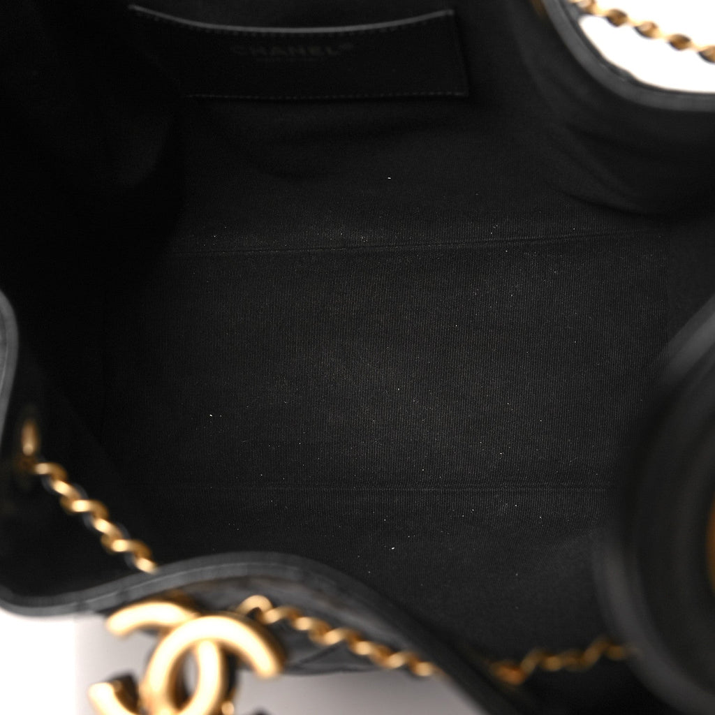 Shiny Crumpled Calfskin Quilted Medium Chanel 25 Handbag Black