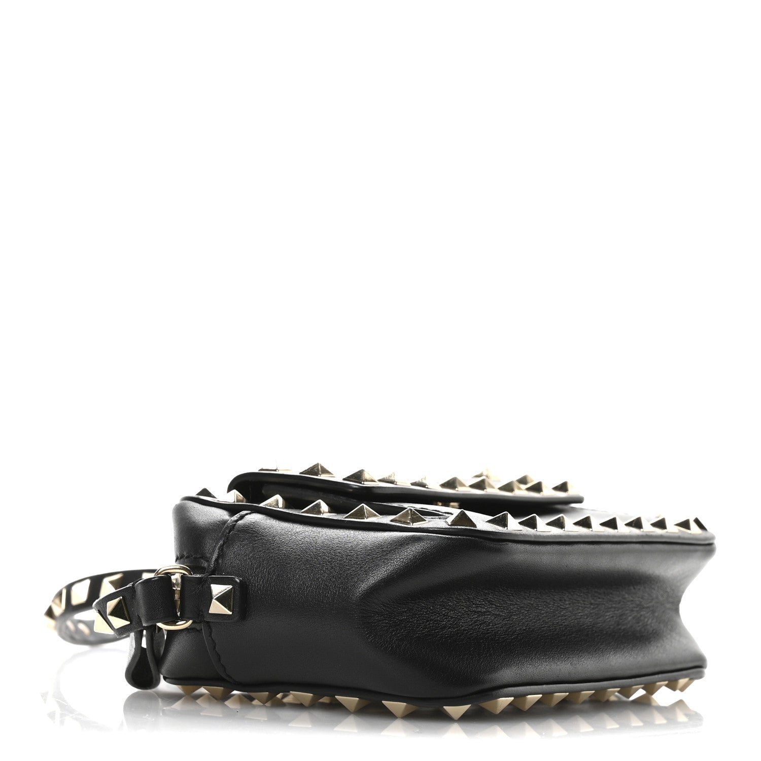 Grained Calfskin Small Rockstud Flap Pocket Camera Crossbody Bag Black