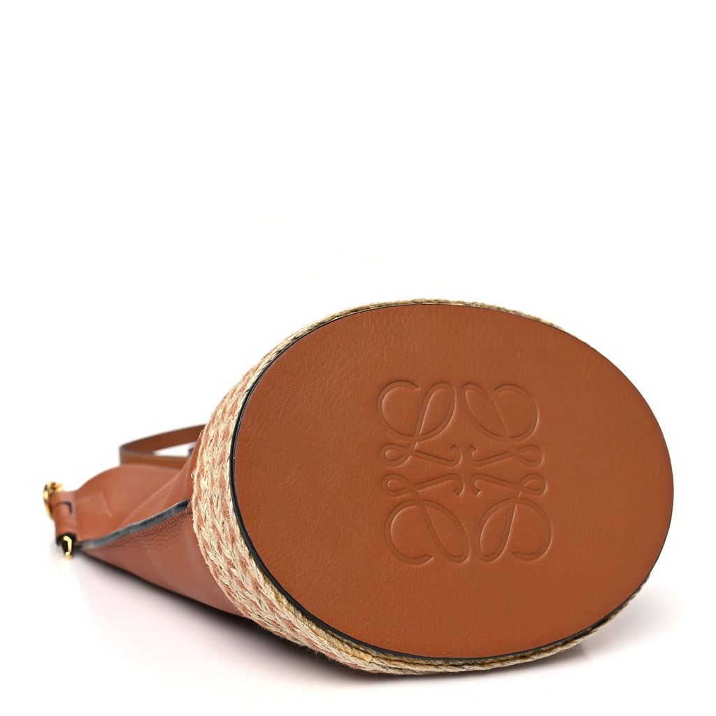 Calfskin Raffia Gate Bucket Bag Tan