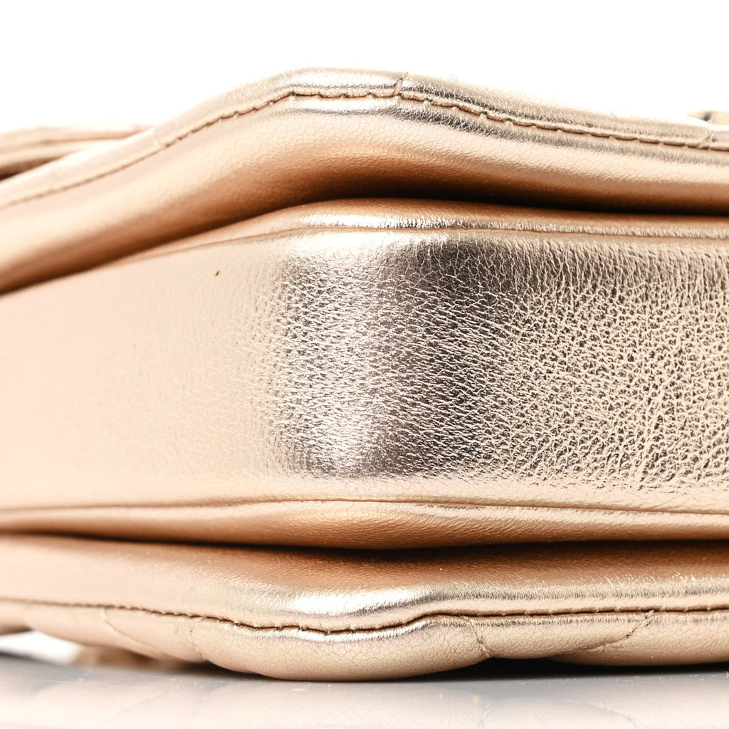 Metallic Lambskin Quilted Small Trendy CC Flap Dual Handle Bag Gold