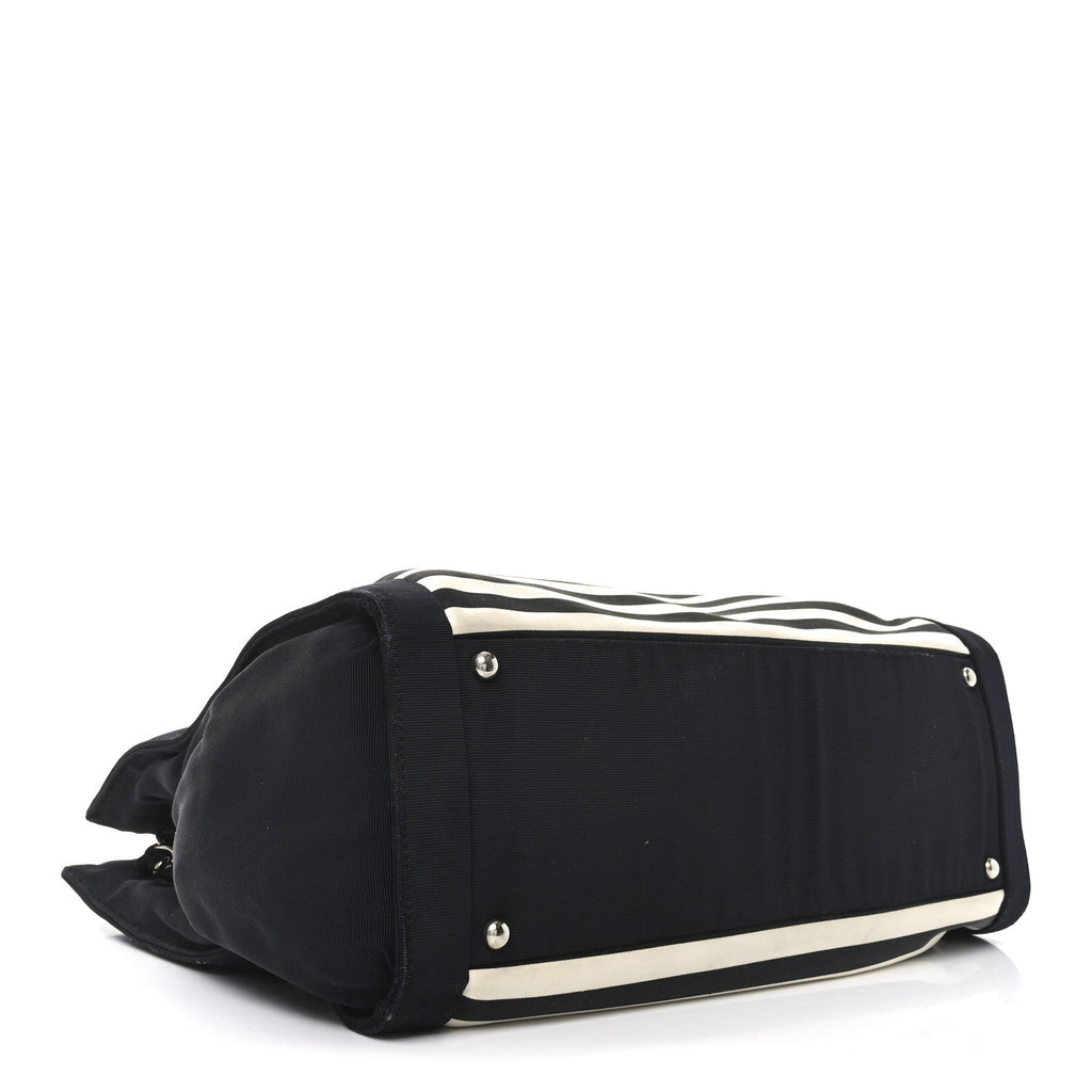 Canvas Grosgrain Striped CC Shopping Tote Black White