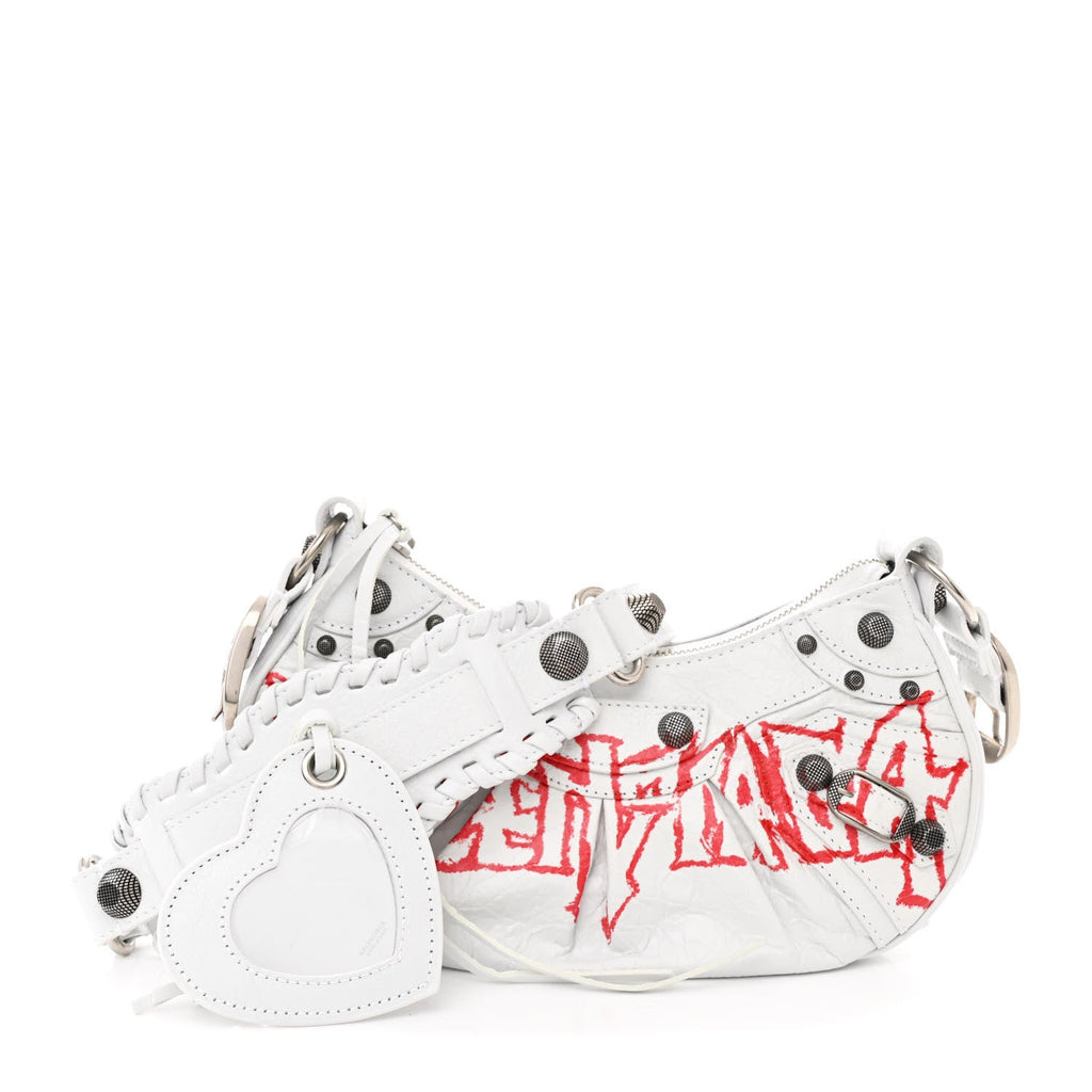 Agneau Arena Lunar New Year Graffiti Logo Le Cagole Shoulder Bag XS Optic White