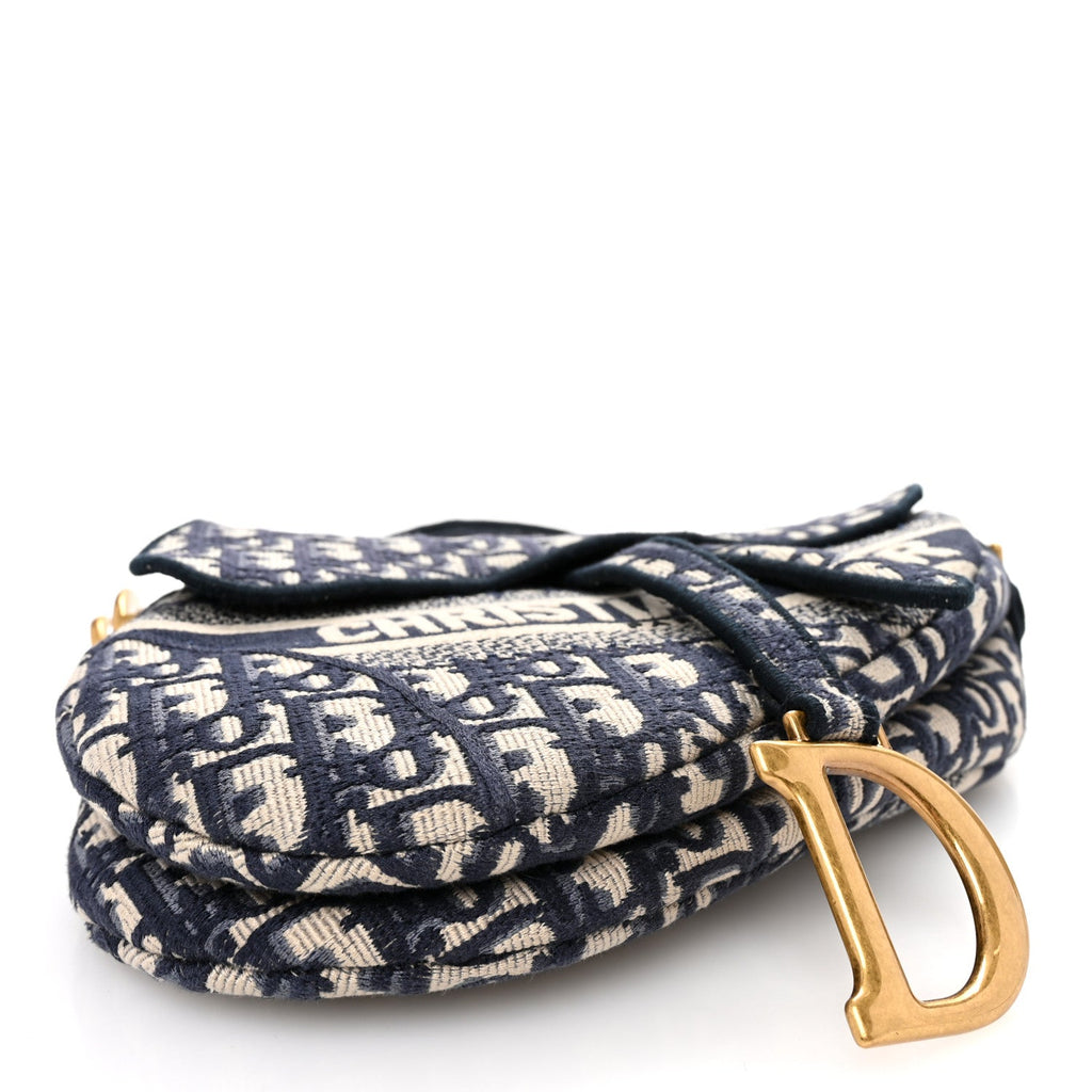 Oblique Embroidered Saddle Bag Blue