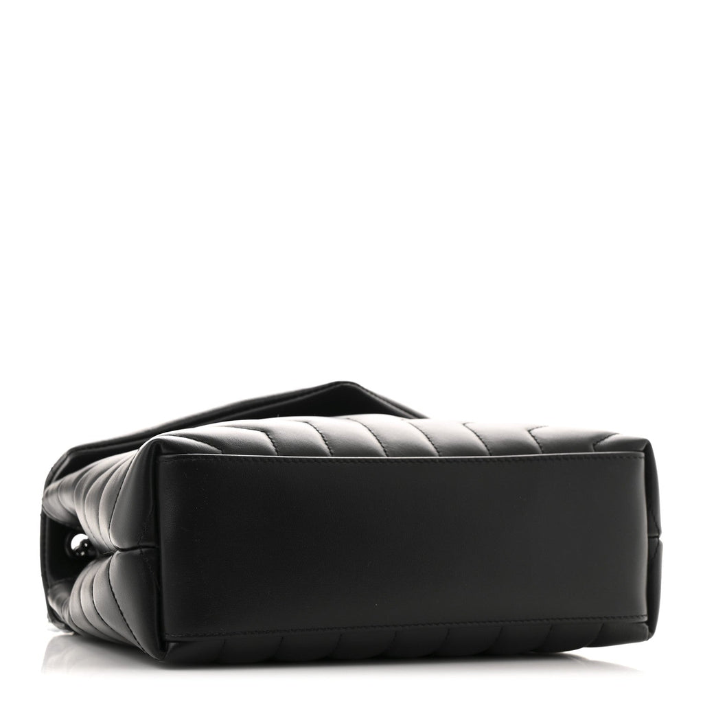 Calfskin Y Quilted Monogram Monochrome Small Loulou Chain Satchel Black