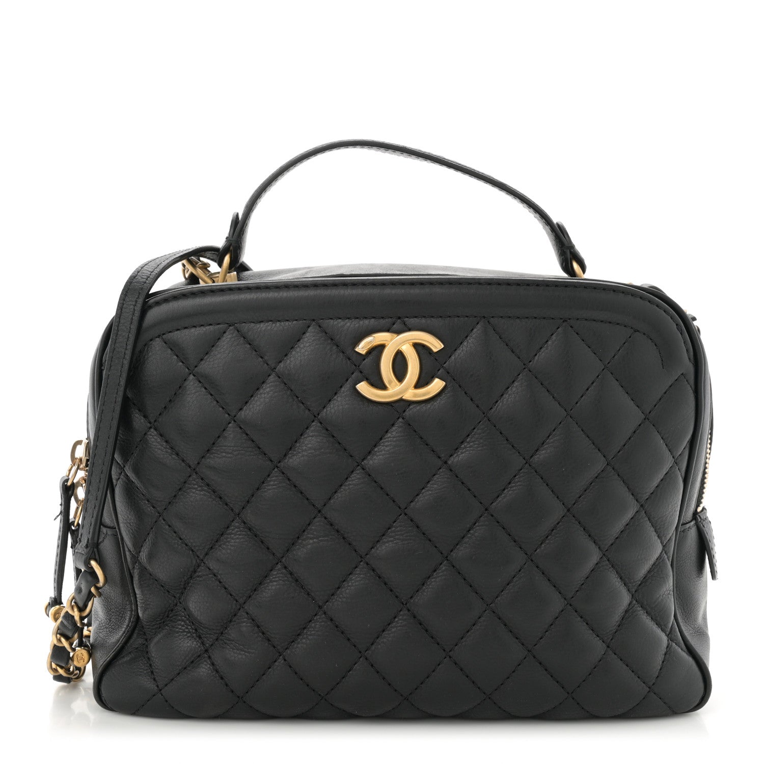 Calfskin Quilted CC Medium Vanity Case Black
