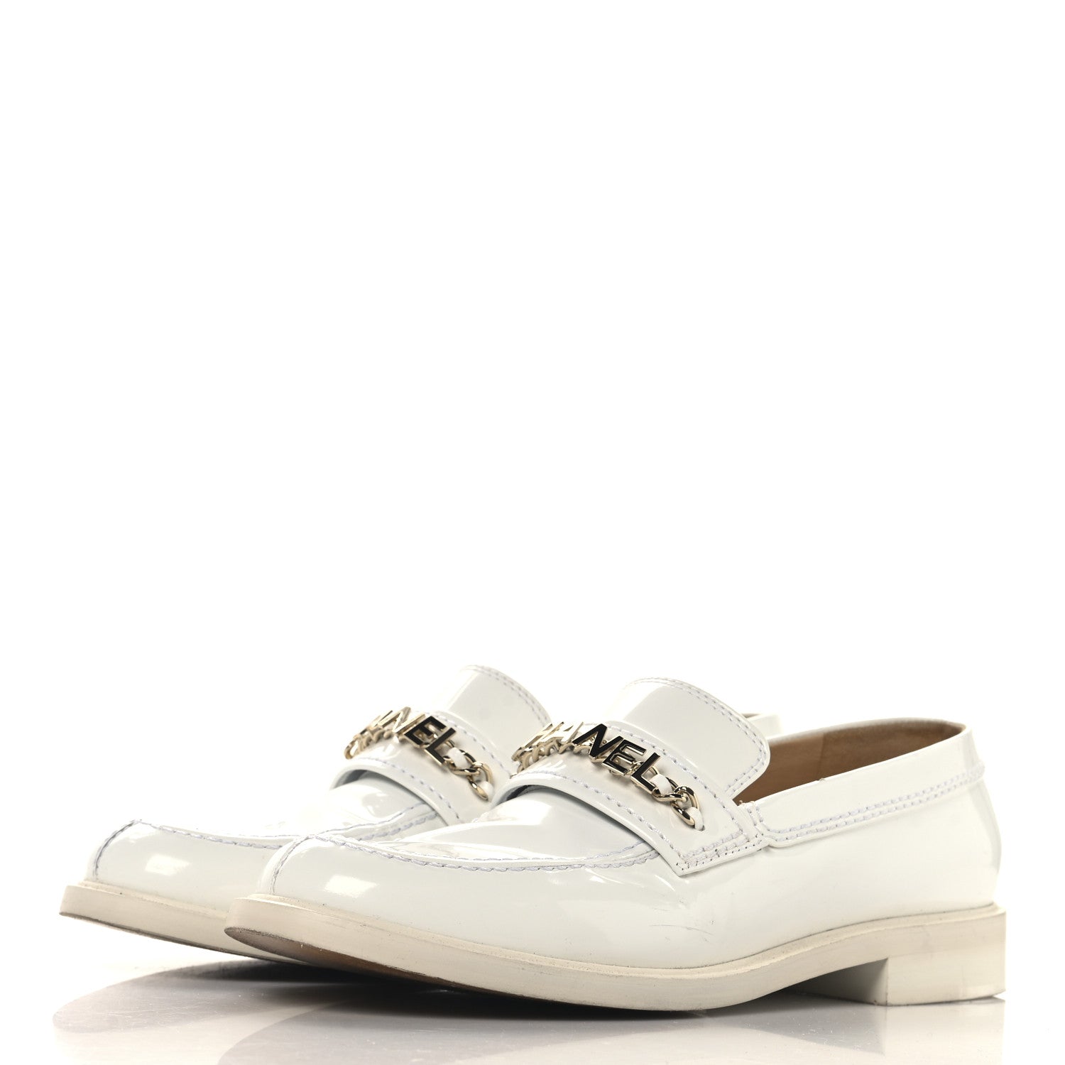 Shiny Calfskin Logo Loafers 41 White