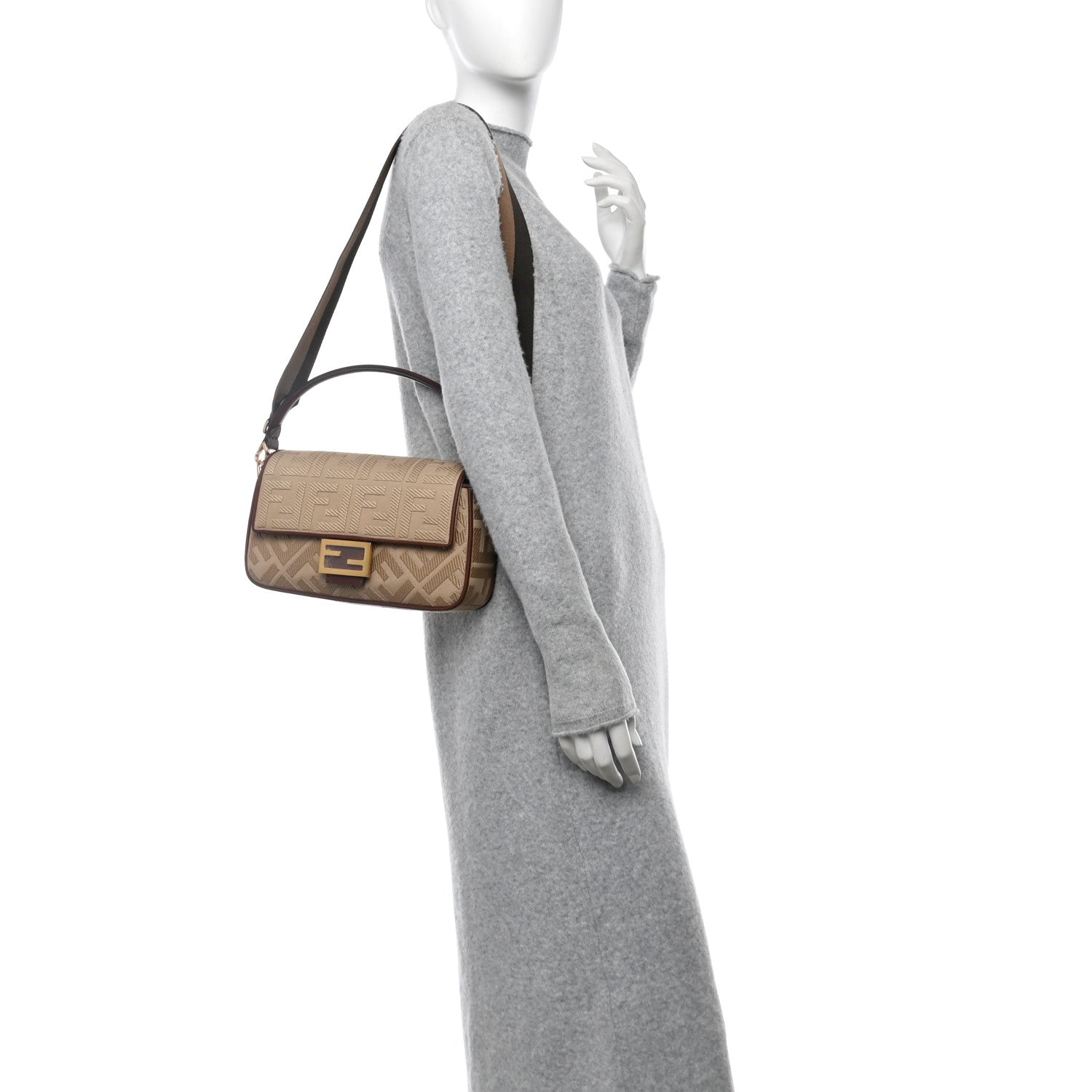 Canvas Vitello King FF Embroidered Baguette Sand Ghianda