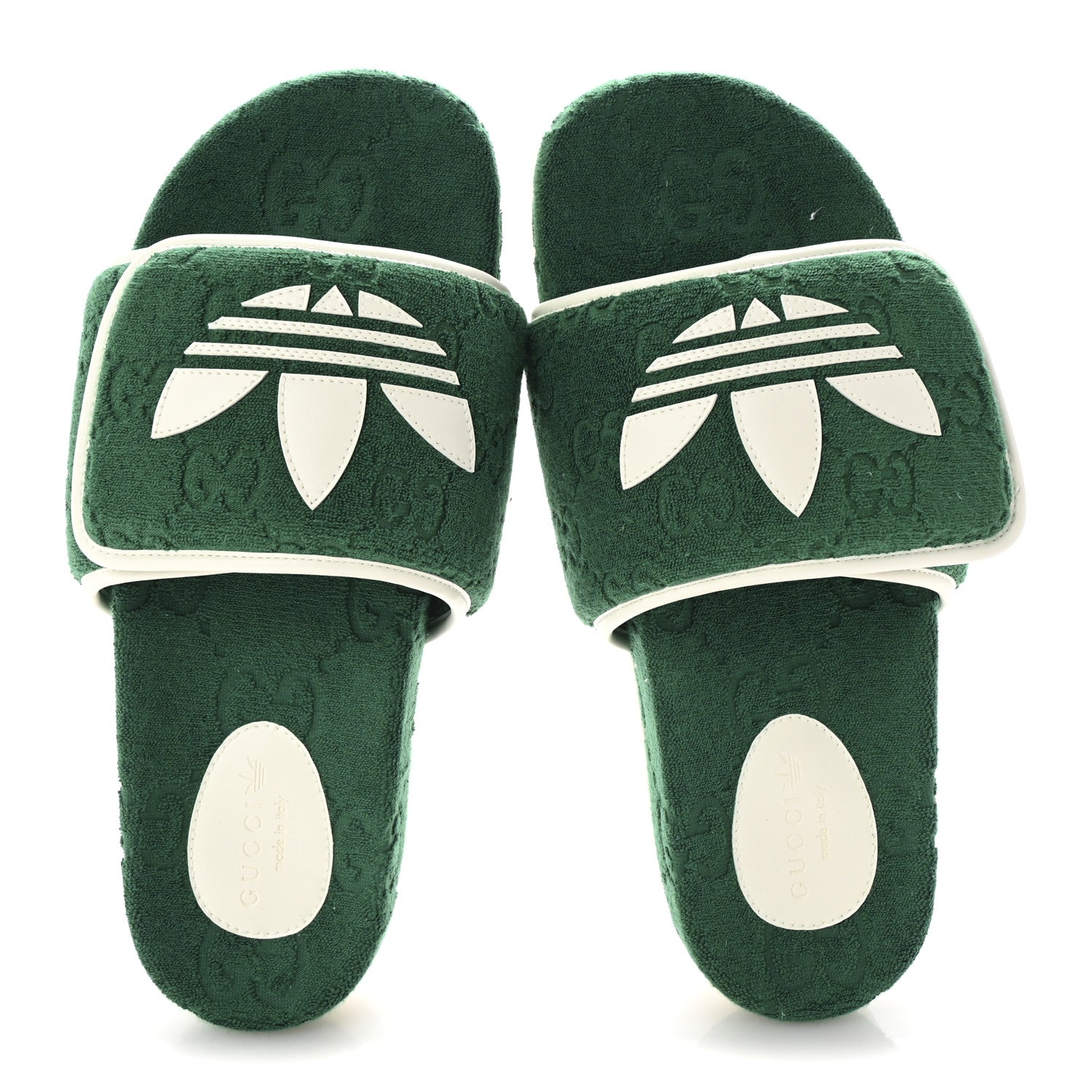 X ADIDAS Terry Cloth Trefoil GG Monogram Mens Platform Sandals 43 Green