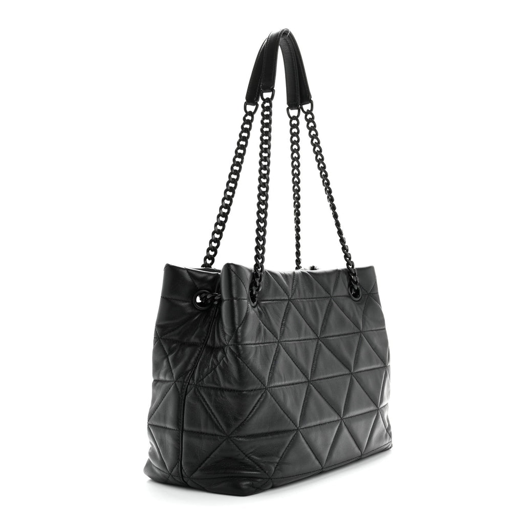 Nappa Quilted Monochrome Chain Tote Bag Black