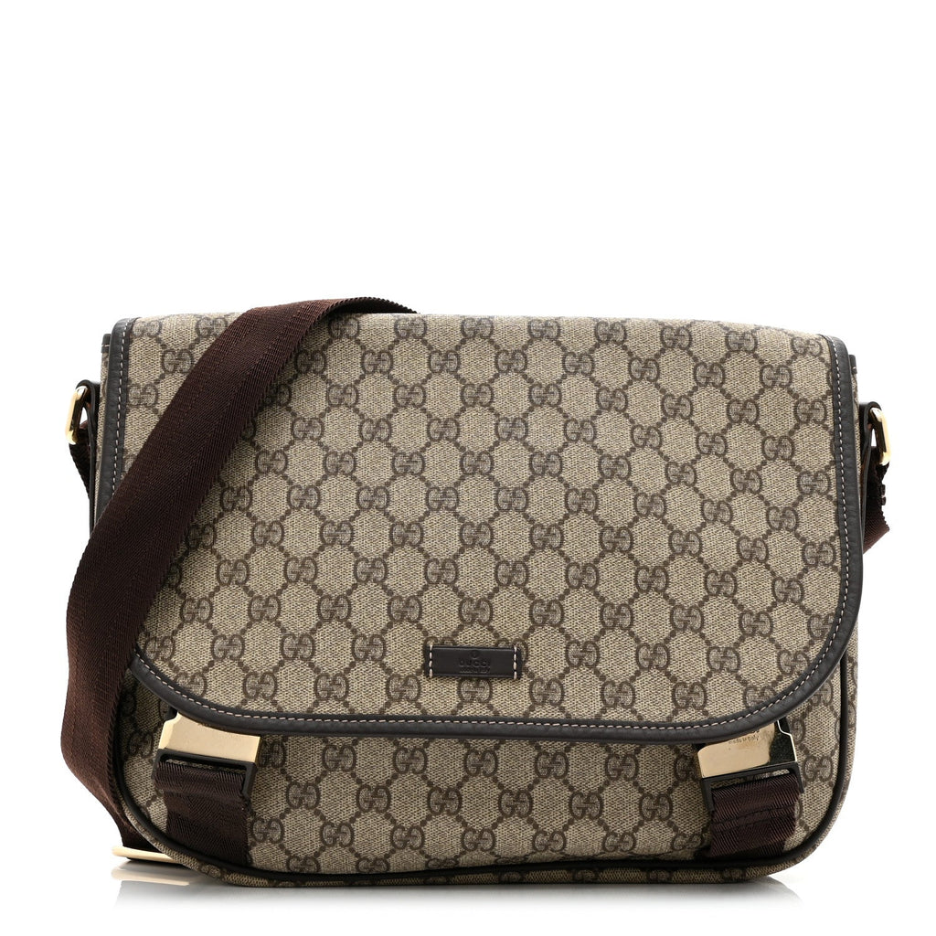 GG Plus Monogram Medium Double Buckle Flap Messenger Bag Beige Dark Brown