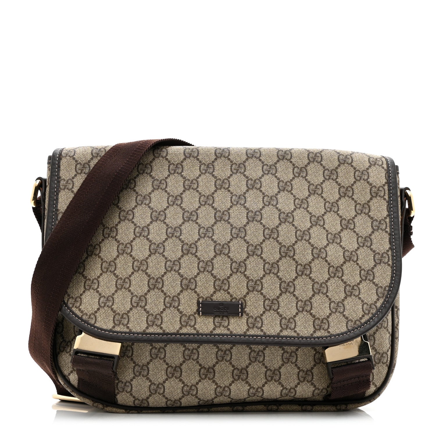 GG Plus Monogram Medium Double Buckle Flap Messenger Bag Beige Dark Brown