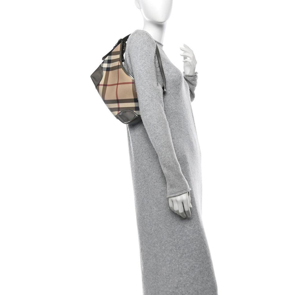 Metallic Nova Check Patent Hobo Pewter
