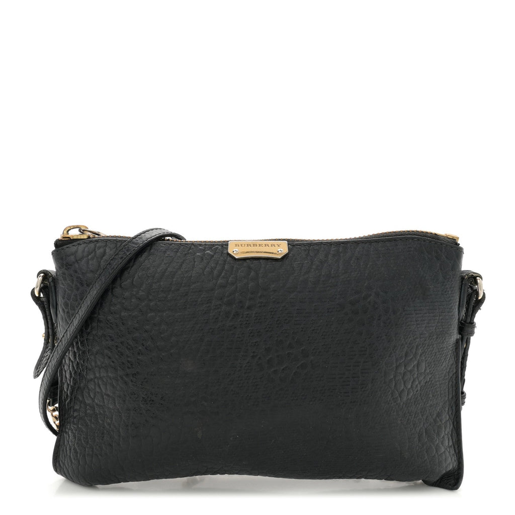 Signature Grain Calfskin Check Embossed Peyton Crossbody Clutch Bag Black