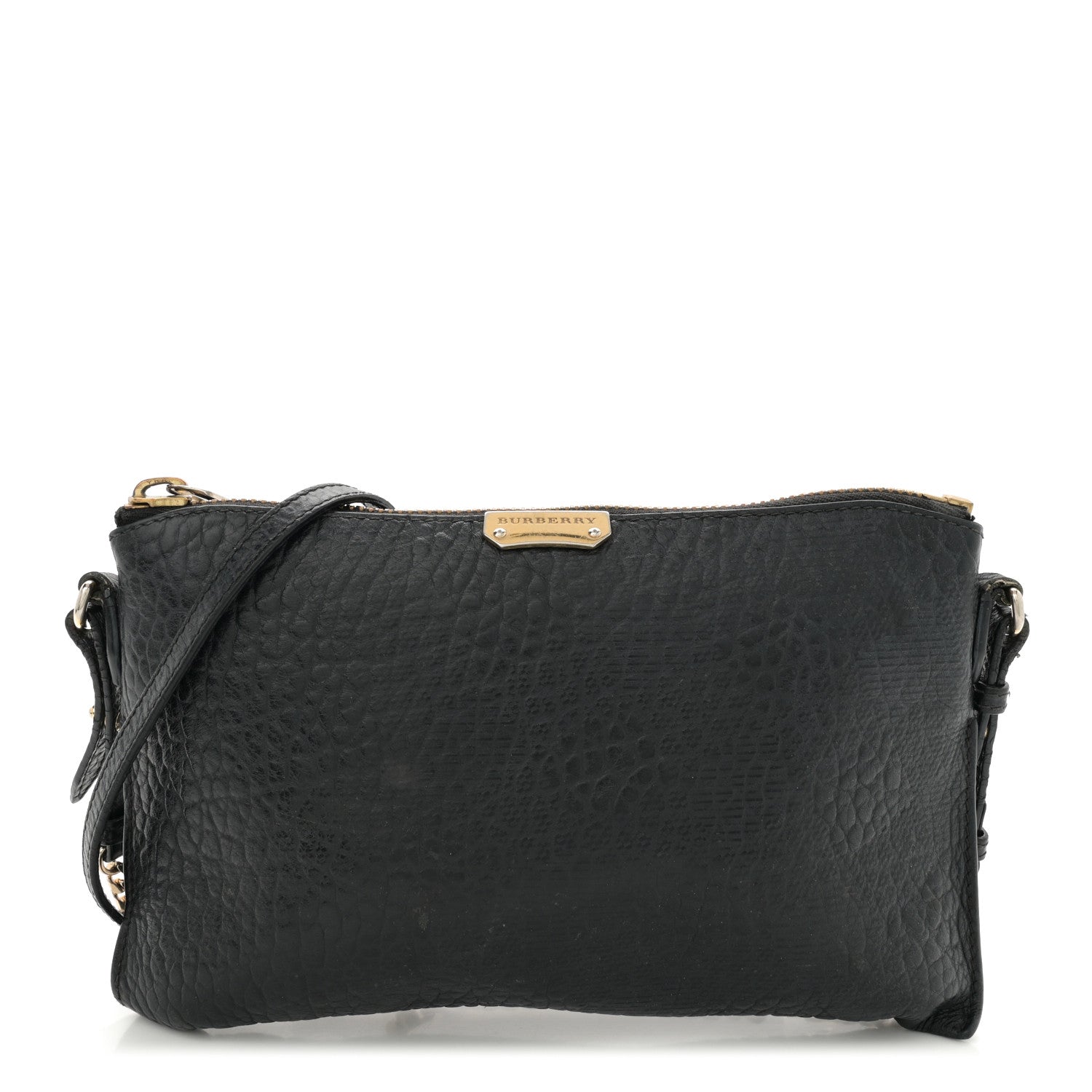 Signature Grain Calfskin Check Embossed Peyton Crossbody Clutch Bag Black