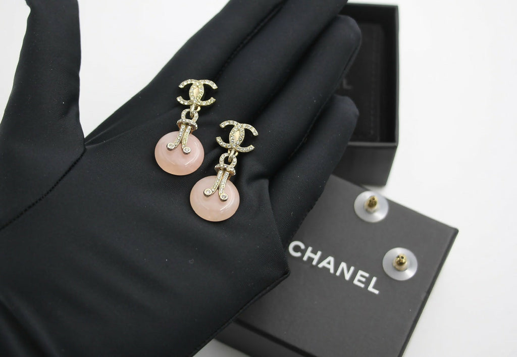 Chanel 09A Gripoix Pink Round Dangle Stud Earrings