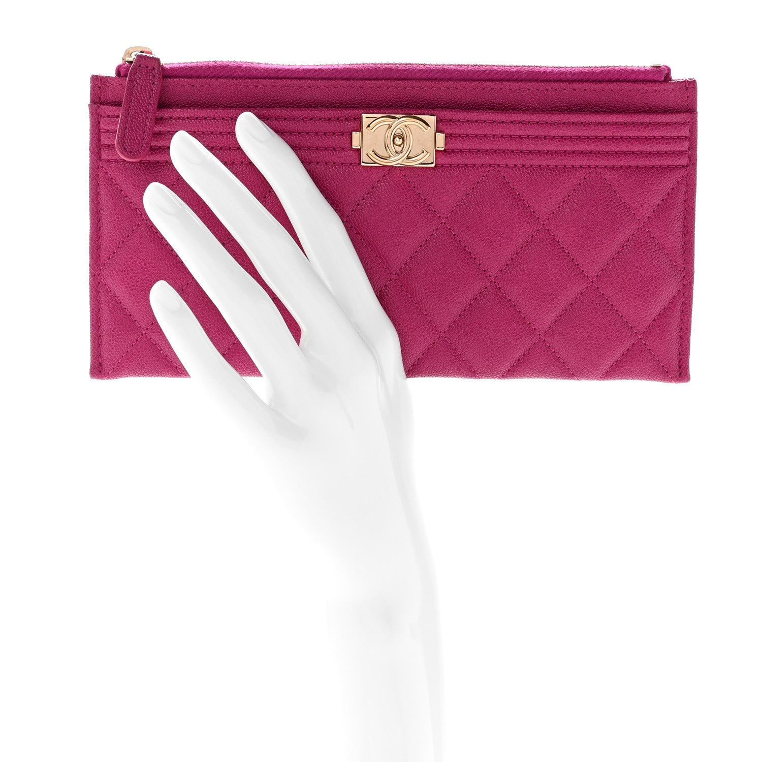 Caviar Quilted Classic Zip Boy Pouch Fuchsia