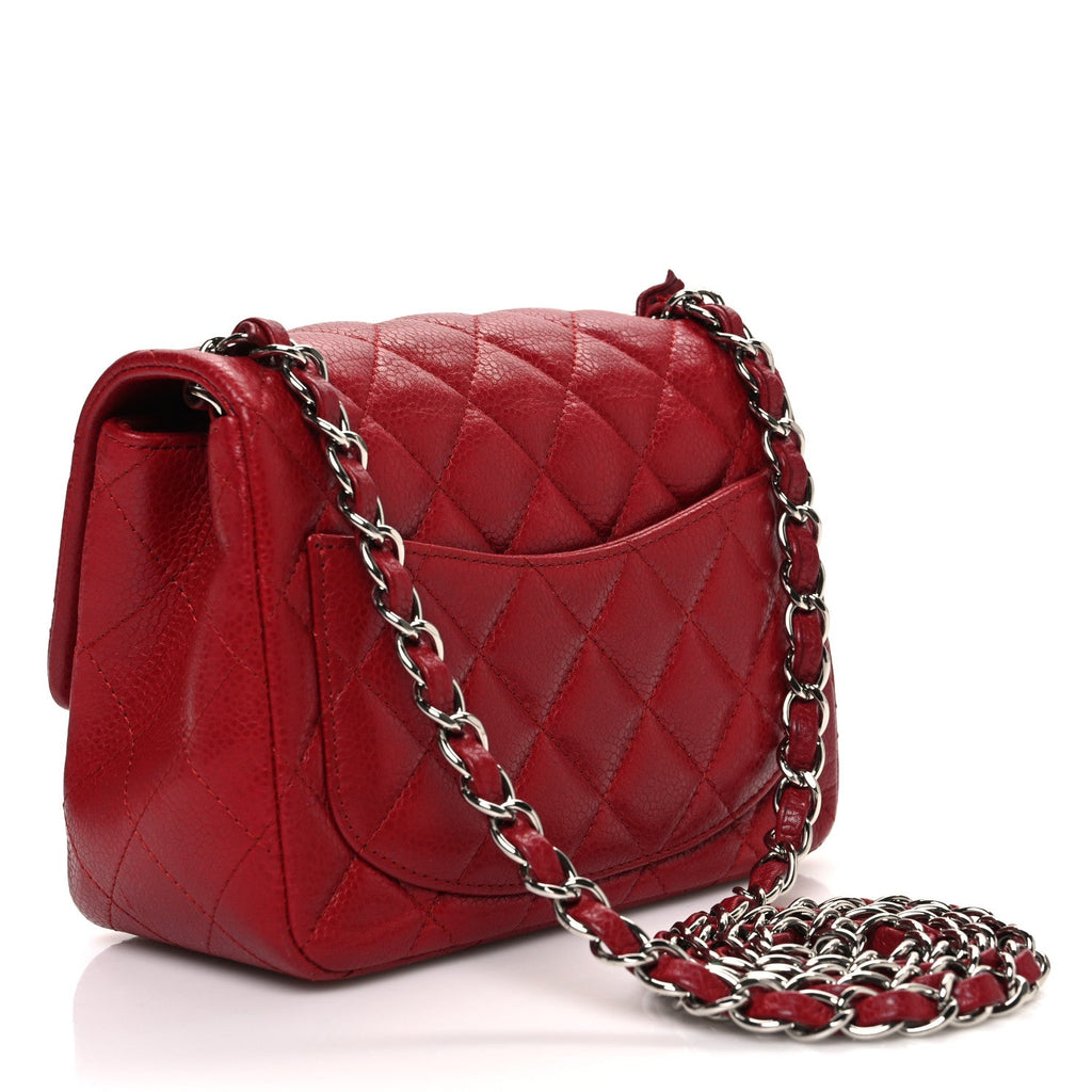 Caviar Quilted Mini Square Flap Red