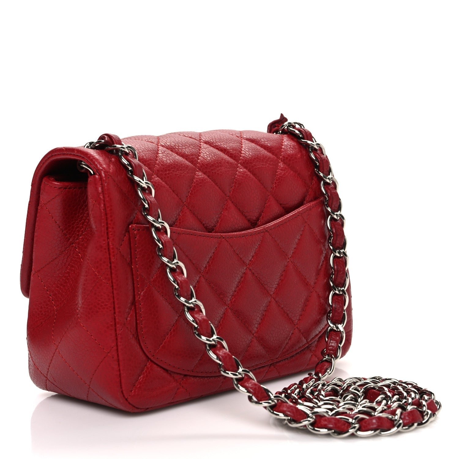 Caviar Quilted Mini Square Flap Red