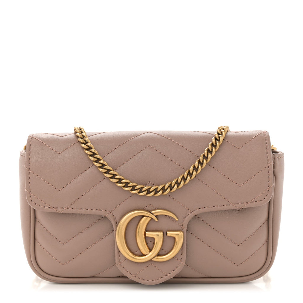 Calfskin Matelasse Super Mini GG Marmont Shoulder Bag Porcelain Rose