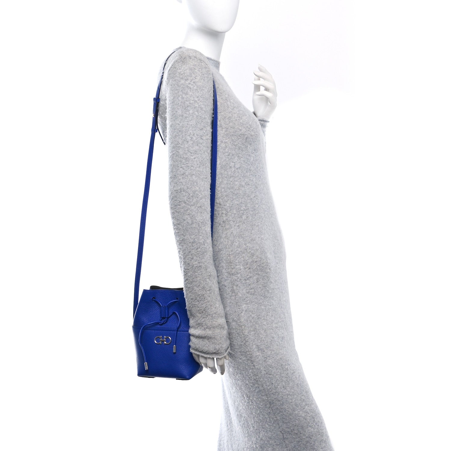 Grained Calfskin Mini Gancino Bucket Bag Bluette