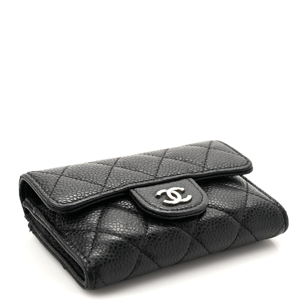 Caviar Quilted Flap  Holder Wallet Black