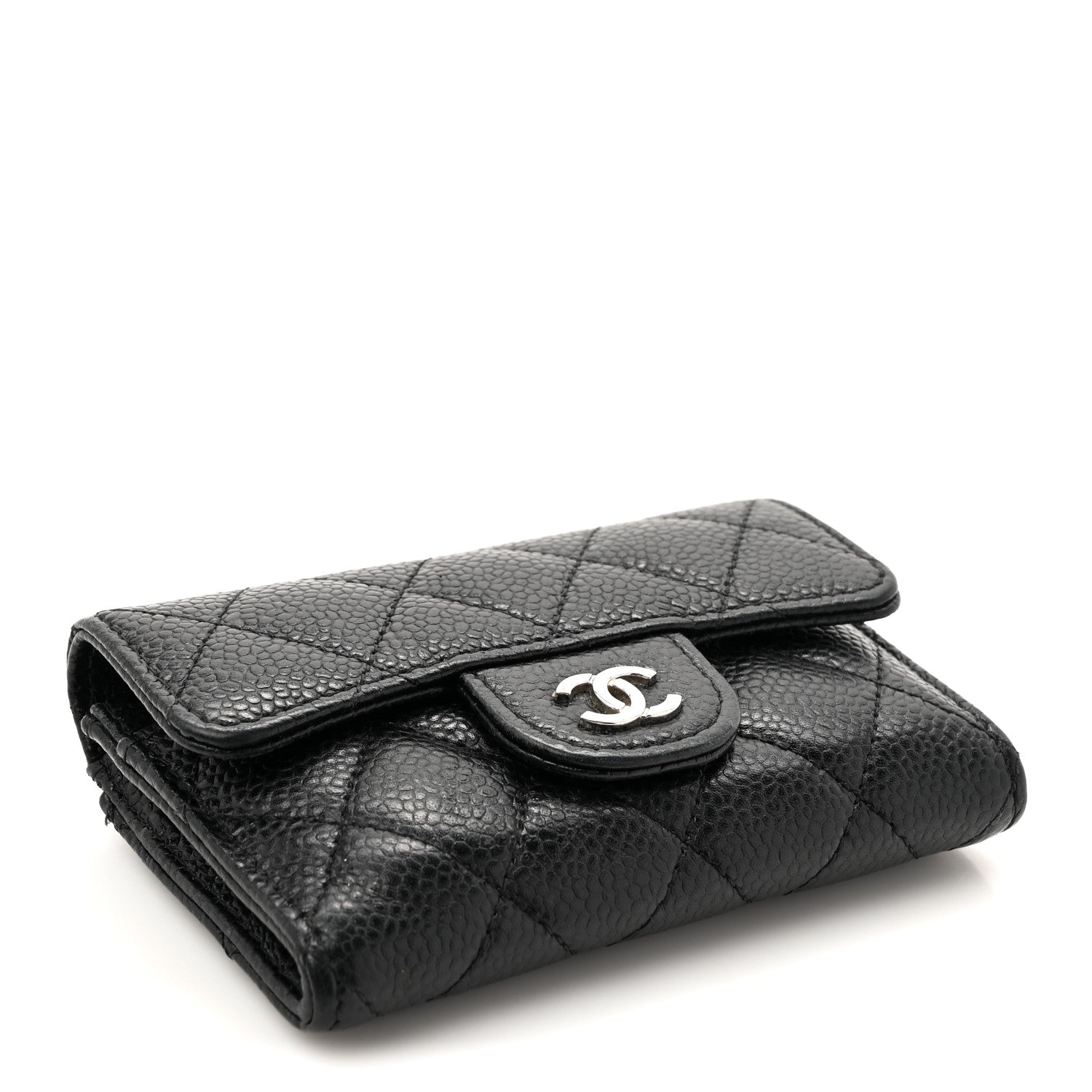 Caviar Quilted Flap  Holder Wallet Black